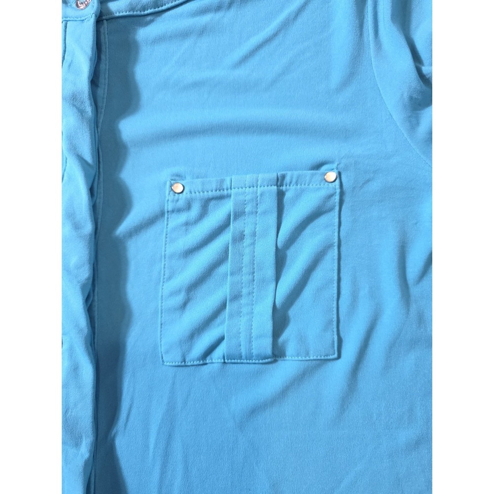Dana Buchman Vintage 90s Turquoise Blouse Women L Stretch Casual Chic - Picture 8 of 9